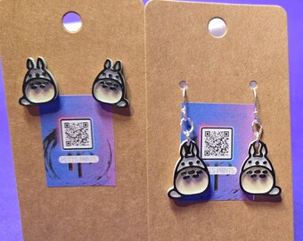 Totoro Earrings, Studio Ghibli, Sterling Silver Hooks or Studs