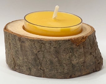 Genuine Pine Wood Tea Light Candle Holder With Free Beeswax Tea Light Candles included !!