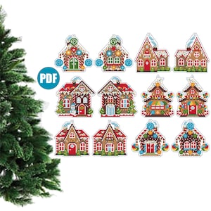 Christmas tree decor Gingerbread houses cross stitch pattern pdf #111 for plastic canvas Christmas decor Gingerbread house cross stitch pdf