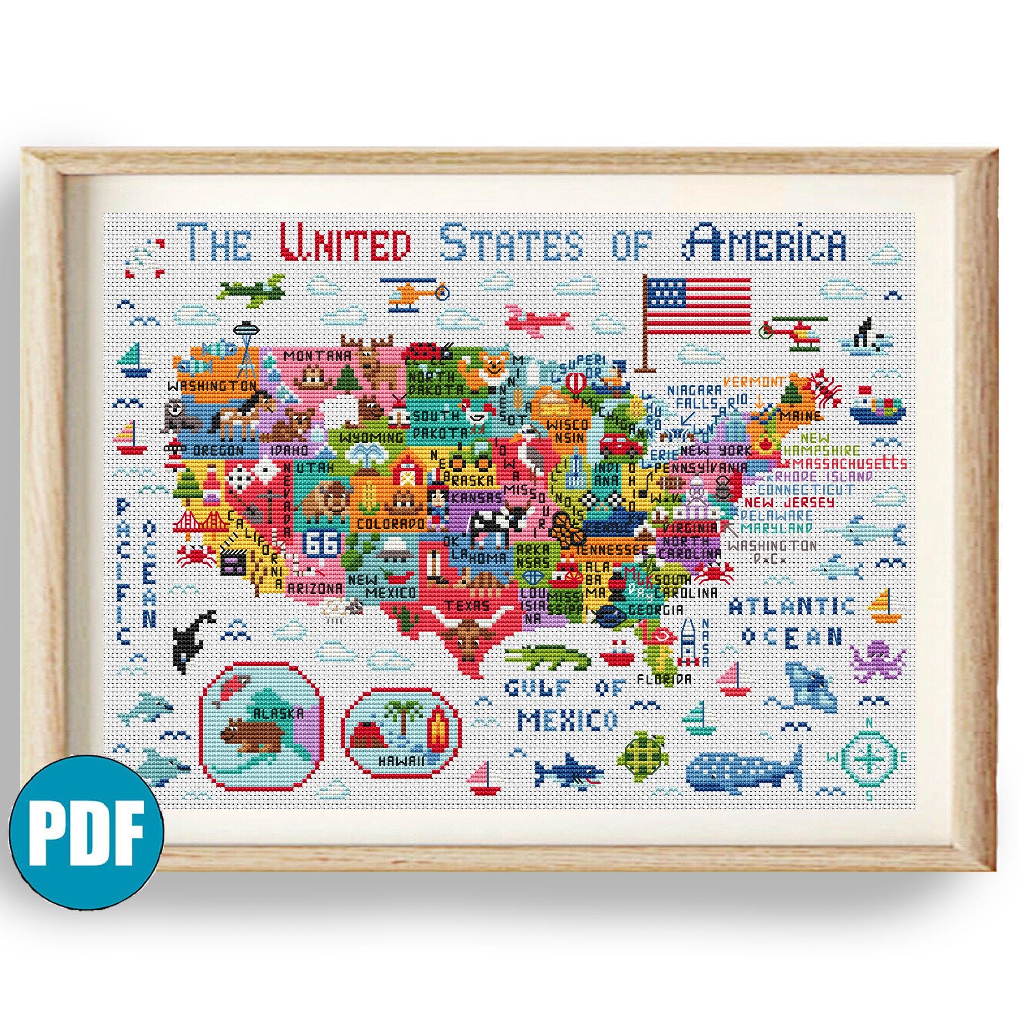 Cross stitch us map - Etsy 日本