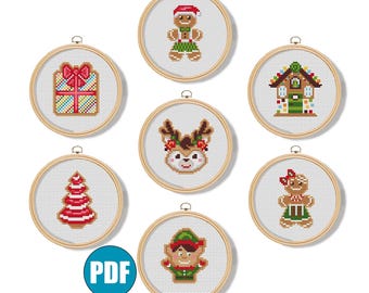 Grille point de croix pdf chiffres en pain d'épice #169 Sapin de Noël Elfe de Noël Cerf de Noël Maison en pain d'épice Cadeau de Noël DIY cadeau pdf