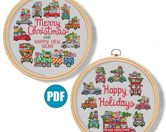 Grille de Noël au point de croix pdf Voitures de Noël #104 et #141 Noël au point de croix, sapin de Noël Joyeux Noël et bonne année DIY