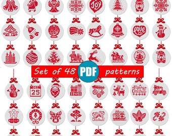 Décorations de Noël n° 102, 137, 138 et 139, modèle de point de croix pdf Cadeau de Noël Sapin de Noël Noël monochrome Père Noël PDF