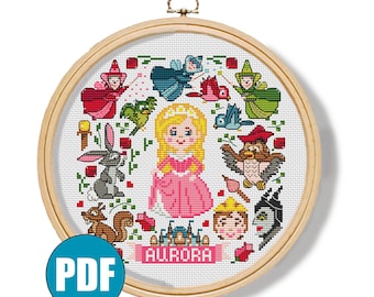 Princesse Aurore Belle au bois dormant grille point de croix pdf #180 Princesse point de croix Flore Faune Joyeux temps Trois bonnes fées Maléfique