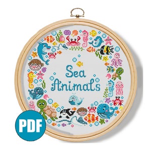 Schema punto croce Animali marini pdf #167 Delfino Balena Stella marina Orca Polpo Medusa Granchio Pesce punto croce Decorazione animali Animali dell'oceano