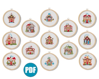 Grille point de croix pdf Maisons en pain d'épice #143A et B Déco de Noël Grille point de croix maison en pain d'épice Cadeau de Noël Cadeau DIY pdf