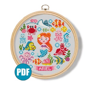 Ariel Mermaid cross stitch pattern pdf #146 The Little Mermaid Princess cross stitch Ariel cross stitch Mermaid cross stitch Girl room decor