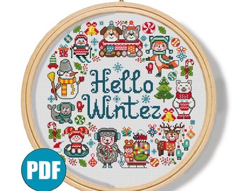 Bonjour hiver, motif de point de croix moderne pdf #172 Bonhomme de neige Pingouin Père Noël Ours blanc Flocon de neige Animal point de croix Four Seasons Deer Art