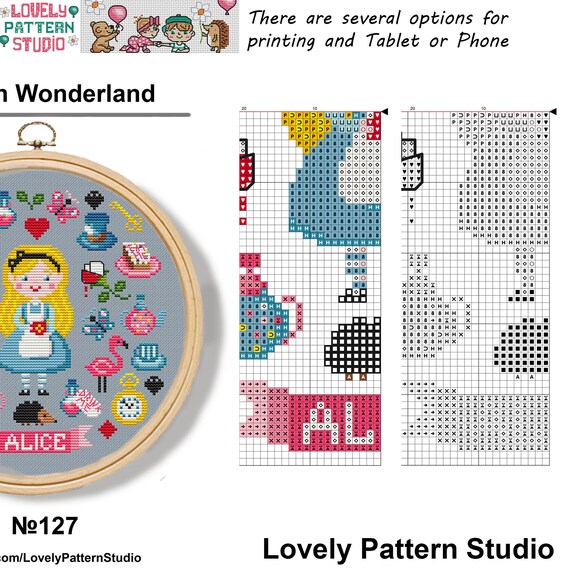 Alice in Wonderland Modern Cross Stitch Pattern Pdf #127