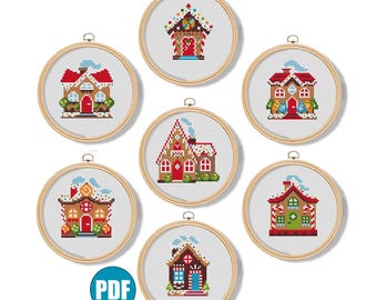 Gingerbread houses cross stitch pattern pdf #110 Christmas tree Gingerbread house cross stitch pattern Christmas gift DIY gift pdf pattern