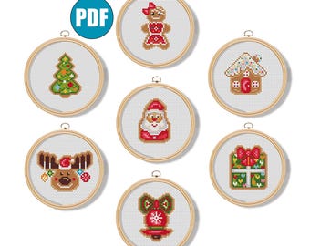 Modèle de point de croix en forme de pain d'épice pdf #182 Père Noël Sapin de Noël Noël au point de croix Cerf de Noël Cadeau de Noël Cadeau DIY