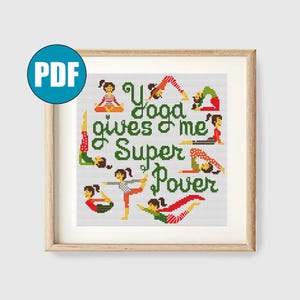 Yoga gives me Super Pover cross stitch pattern #92 pdf cross stitch Silhouette Modern cross stitch pattern PDF Sport Yoga cross stitch DIY