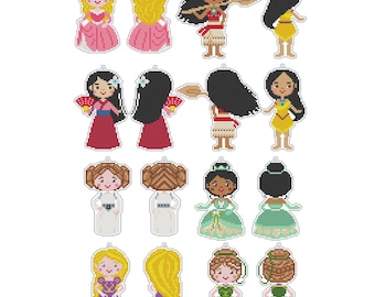 Modèle de point de croix princesse pdf #119. 120 Moana Aurora Tiana Anna Pocahontas Mulan Liae Princesse Raiponce Toile en plastique Conte DIY