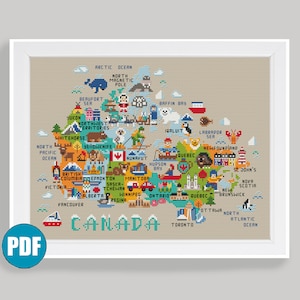 Kanada Kreuzstichmuster #155 Landkarte von Kanada Ottawa Canada Landkarte von Kanada OttawaQuebec Toronto Elch Bär Ahorn Landkarte von Kanada DIY Geschenk