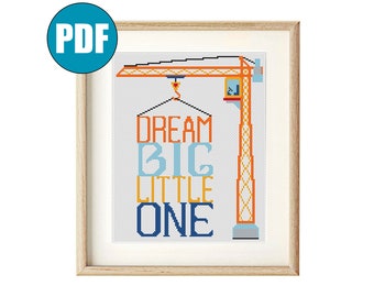 Rêve grand tout-petit modèle de point de croix pdf #104 modèle de point de croix grue Fichier numérique Décoration de chambre d'enfant Décoration murale de chambre de garçon