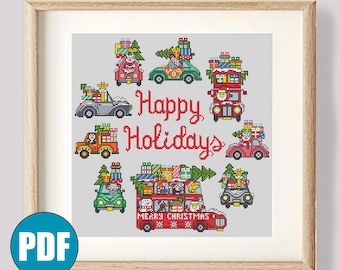 Modèle de point de croix Noël pdf #104 Voitures de Noël Noël Noël et bonne année