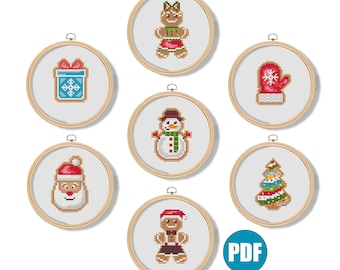 Grille point de croix pdf #116 Bonhomme de neige Père Noël Sapin de Noël Grille point de croix de Noël Cadeau de Noël Cadeau DIY