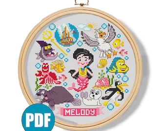 Princess Melody modern cross stitch pattern pdf #179 Melody cross stitch Mermaid Princess The Little Mermaid Ocean animals Sea animal Ariel