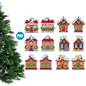 Christmas tree decor Gingerbread houses cross stitch pattern pdf #110A for plastic canvas Christmas decor Gingerbread house cross stitch pdf