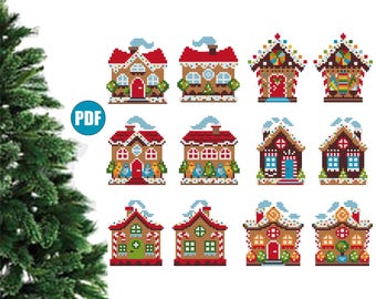 Christmas tree decor Gingerbread houses cross stitch pattern pdf #110A for plastic canvas Christmas decor Gingerbread house cross stitch pdf