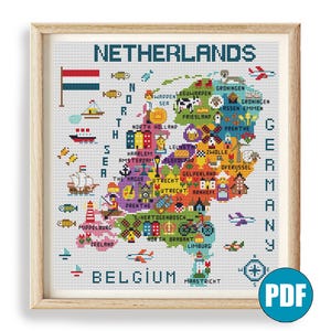 Die Niederlande Kreuzstich Stickmuster #185 Kinderzimmer Wandsticker Die Niederlande Amsterdam Nord-Holland Nordsee-Käse Zeeland