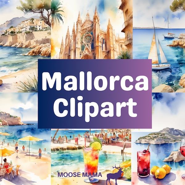 Mallorca Clipart, Majorca, Spain, Travel Image, Print on Demand, Commercial, Digital, Scrapbooking, Tshirts, Notebook, Travel Art