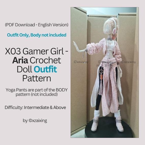 Crochet Doll Outfit Pattern – Gamer Girl Aria (PDF Download, English, Body pattern not included)