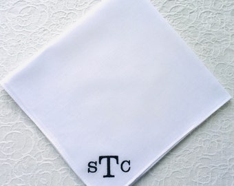 PERSONALIZED EMBROIDERED  Men's Monogram Handkerchief with GIFT box