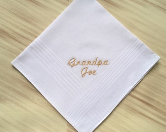 PERSONALIZED EMBROIDERED  Mens Handkerchief with  GIFT Box Name/Phrase