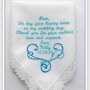 PERSONALIZED EMBROIDERED Handkerchief Mother of the Bride