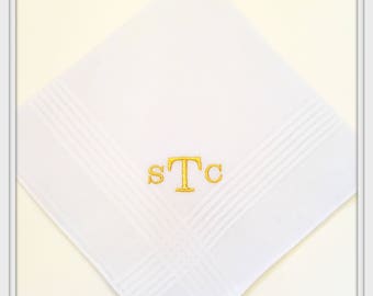 PERSONALIZED EMBROIDERED Mens' Handkerchief with  Metallic MONOGRAM