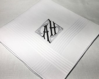 PERSONALIZED EMBROIDERED Monogrammed Man's Handkerchief with GIFT box with Elegant Design