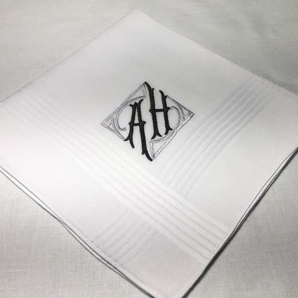 PERSONALIZED EMBROIDERED Monogrammed Man's Handkerchief with Elegant Design