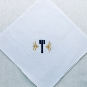 PERSONALIZED EMBROIDERED Monogrammed Mens Handkerchief  with METALLIC Accent