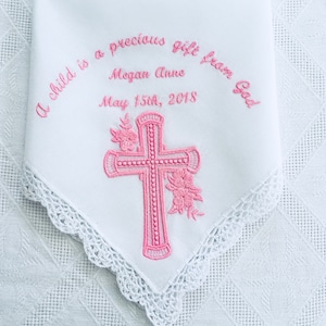 Personalized Embroidered BAPTISM Handkerchief A child is a precious gift from God