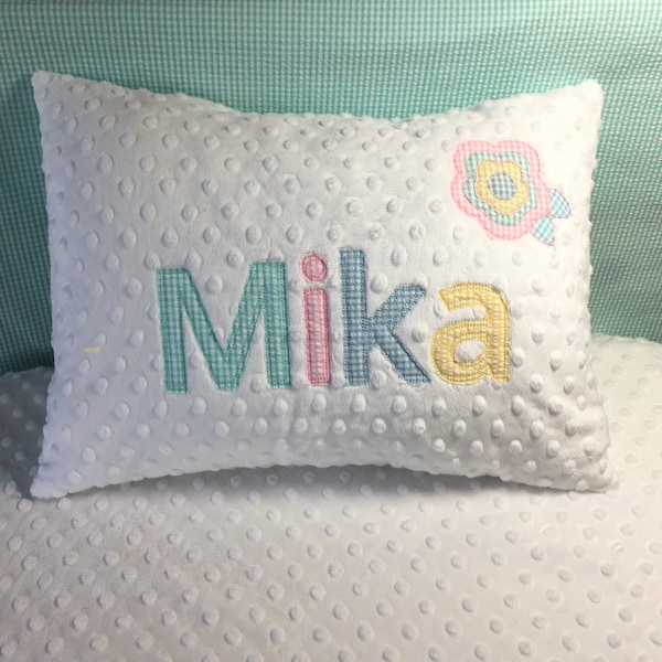 CHENILLE or MINKY Personalized Pillow With Insert  FREE shipping , flower applique