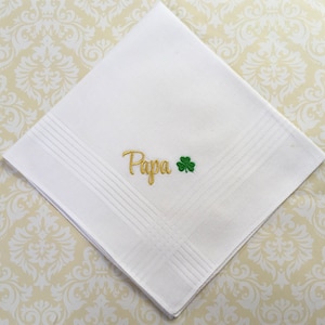 SHAMROCK EMBROIDERED HANDKERCHIEF for Man Name Phrase Gift Box Available