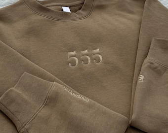 555 Angel Number Embroidered Sweatshirt, Affirmation Sleeves