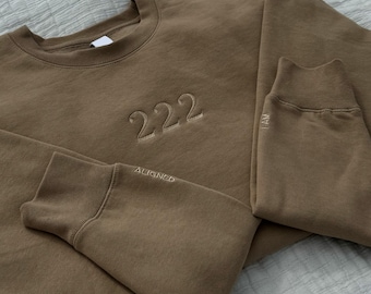 222 Angel Number Embroidered Sweatshirt, Affirmation Sleeves