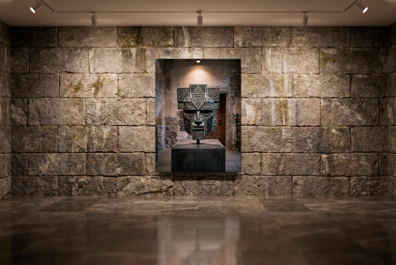 Ceremonial Mask Wall Art | Ancient Ritual Sculpture Museum Print, Collectible Decor bild 1