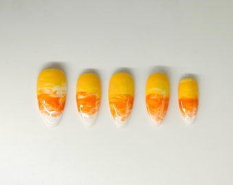 Candy Corn Press On Nails: Fall Halloween Nail Set