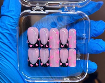 French Tip Heart Press On Nails: Custom Fit