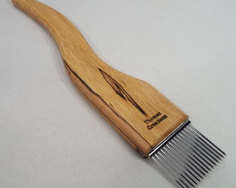 weaving beater, Spalted Pecan, Fine, weave, beater, tapestry beater, tapestry, Threadsthrutime, Thomas-creations