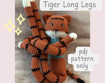 Tiger Long Legs Crochet Pattern: Beginner Friendly Plushie (Digital Download)