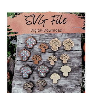 Boucles d'oreilles incrustées de champignons SVG - 2 tailles