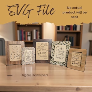 Könnte beinhalten: Eine Sammlung gerahmter Kunstdrucke mit inspirierenden Zitaten. Die Rahmen variieren im Stil, einschließlich Holz- und gemusterter Designs. Der Text "SVG File" und "Digital Download" ist sichtbar. Das Bild ist ein digitales Produkt.