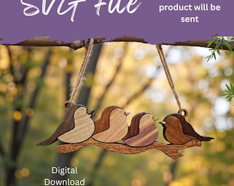 Wood Grain Birds on a Branch Layered Ornament - SVG Laser File