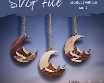 Wood Grain Moon Mountains Layered Ornament - SVG Laser File