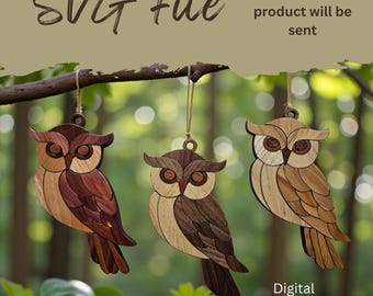 Wood Grain Owl Layered Ornament - SVG Laser File