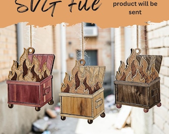 Wood Grain Dumpster Fire Layered Ornament - SVG Laser File